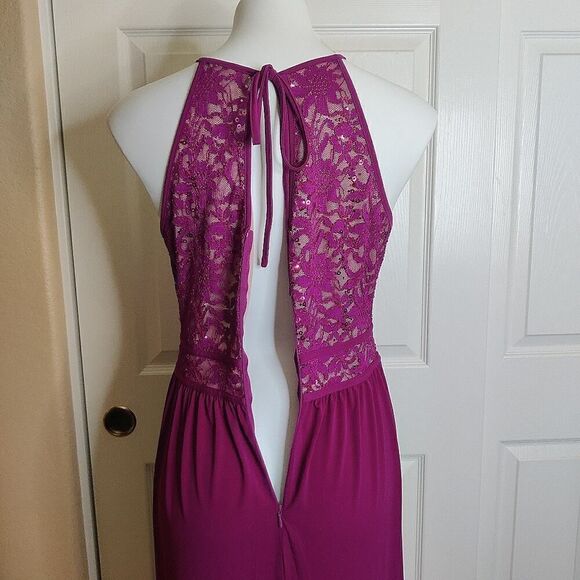 Candalite sequined lace keyhole halter maxi evening gown sz S - Picture 8 of 11